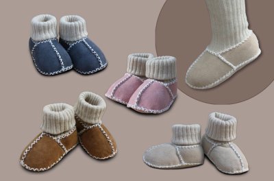 Baby lambskin shoes with knitted cuffs