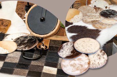 Coasters and placemats made of cowhide